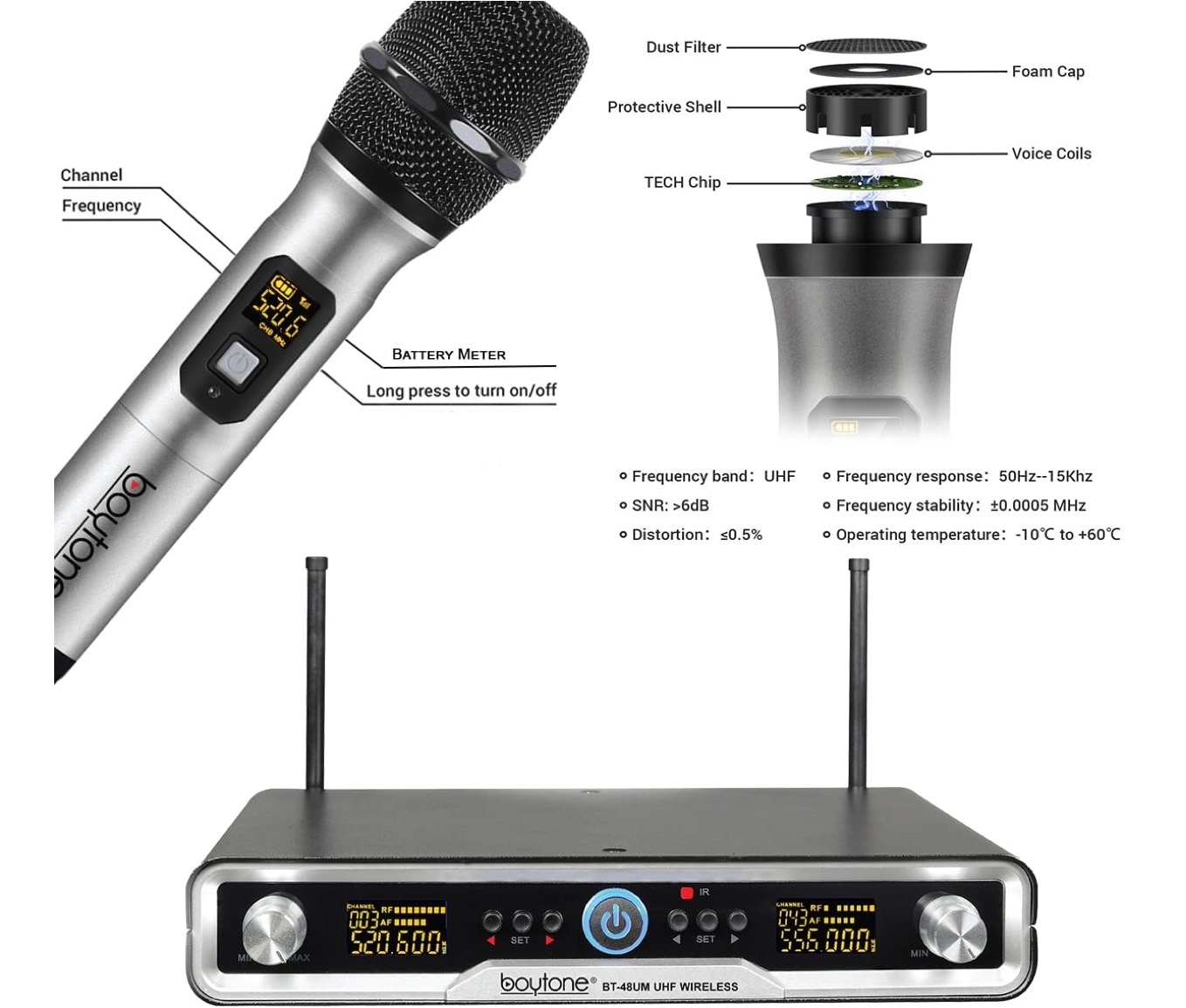 Hoogte Geweldige eik Nauwgezet UHF Dual 100 Channel WIreless Digital Metal Microphone System 2 Mic |  Boytone