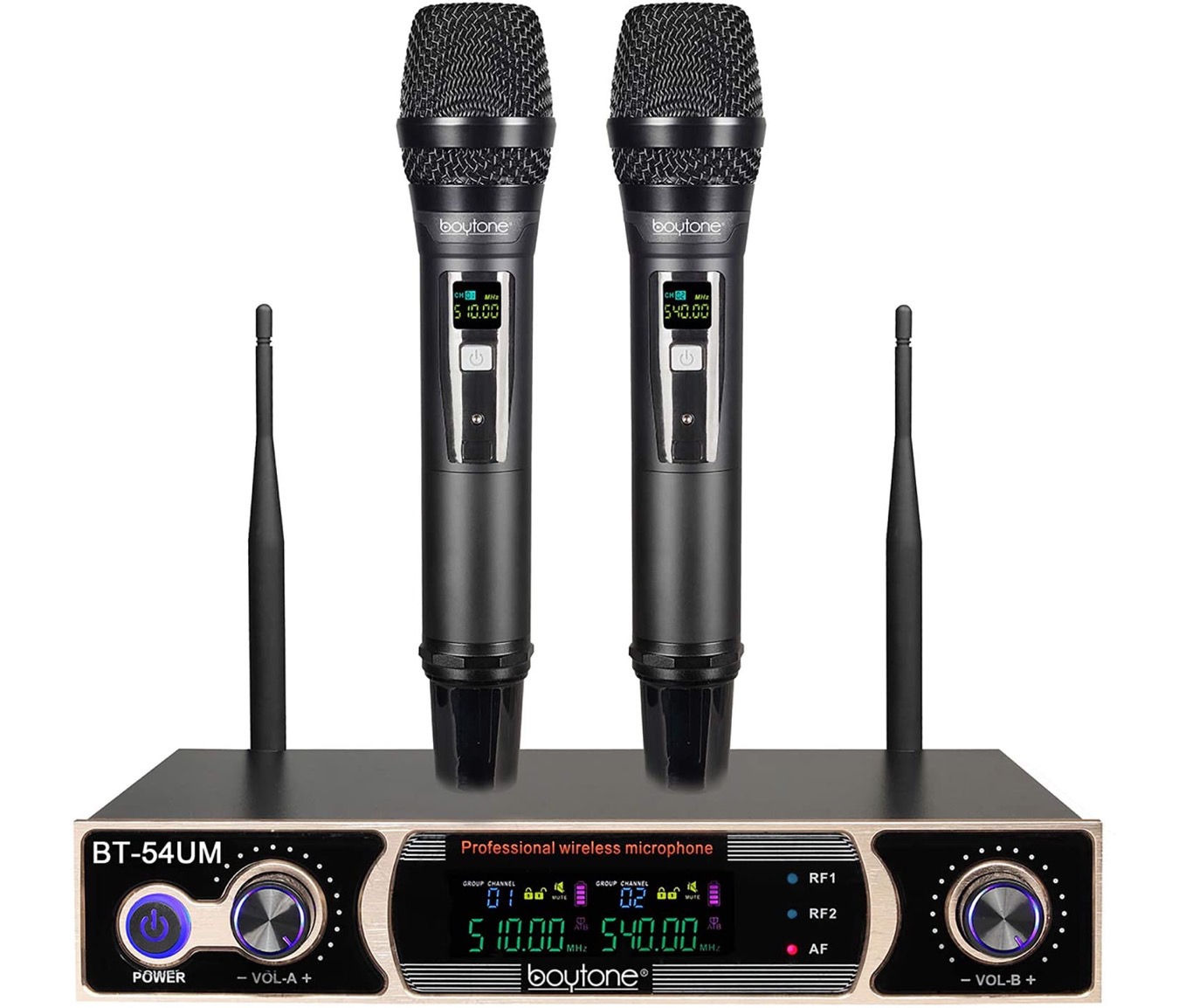 thumbnail image 2 of Professional UHF Wireless Dual Microphone System – 2 Handheld Cordless Mics With LED Display 2 of 5