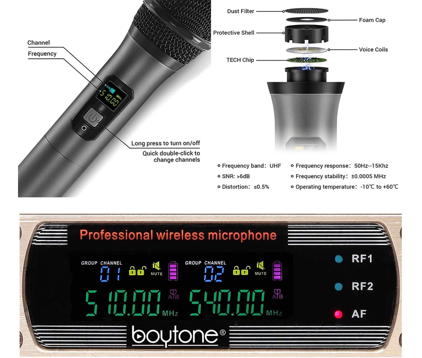 BT-54UM UHF Dual Dynamic Wireless Microphone System, Metal Microphones &  Base