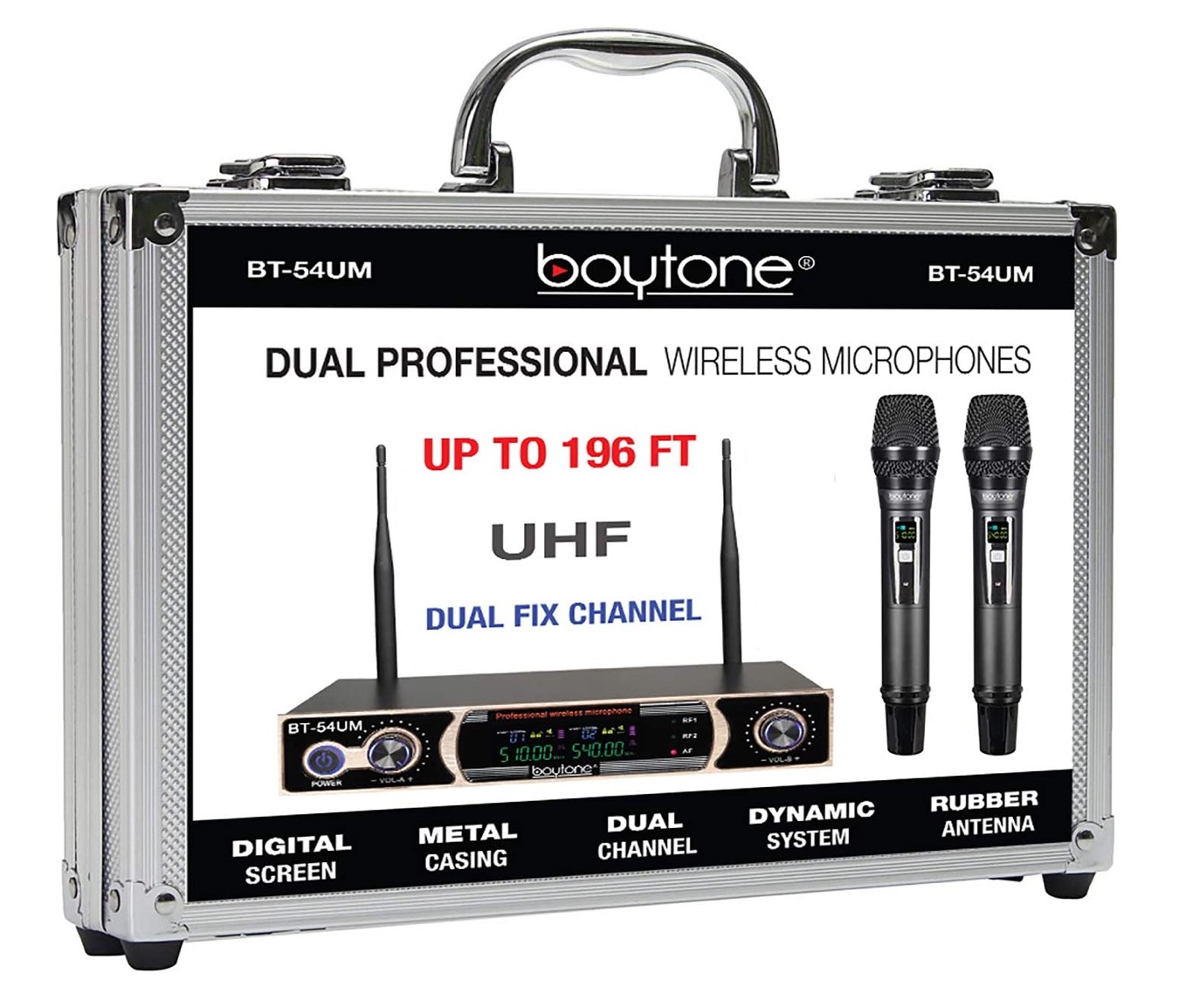 BT-54UM UHF Dual Dynamic Wireless Microphone System, Metal Microphones &  Base