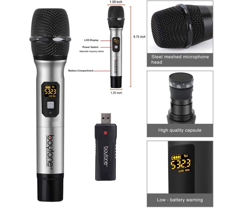 Dynamic UHF Wireless Metal Microphone 20-Channels | Boytone