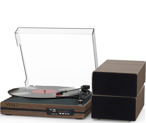 BT-112W Vintage Wireless Dual Speaker Turntable System - Walnut